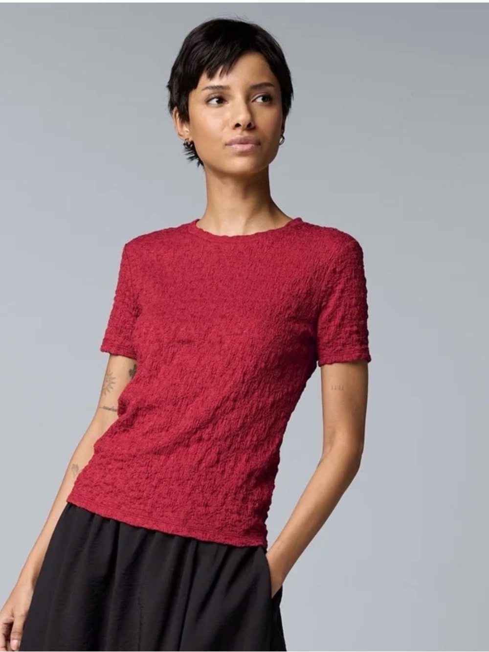 Simply Vera - Vera Wang Textured Short-Sleeve Top - Red